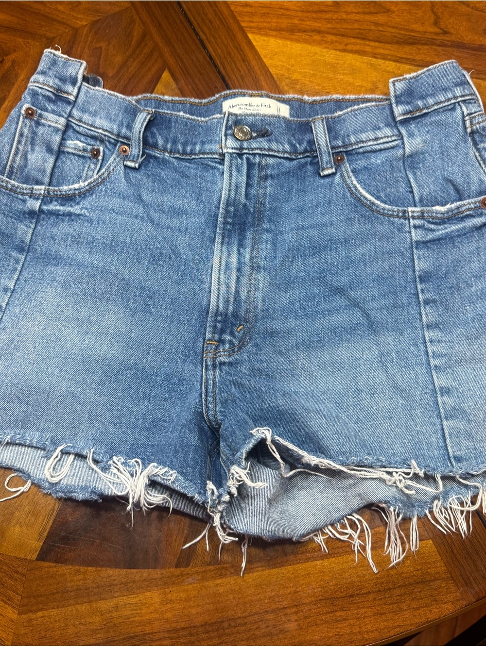 Abercrombie & Fitch Medium Blue Distressed Denim Cutoff Shorts
